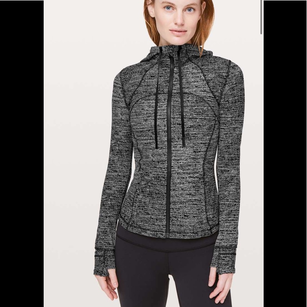LULULEMON HOODED DEFINE JACKET-TWILLINES WH/BLACK - Picture 5 of 14